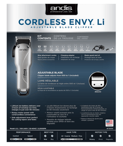 Andis Cordless Envy Li Adjustable Blade Clipper - Barbers Lounge